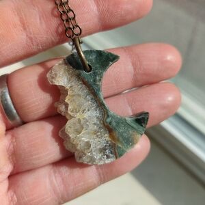 Green Quartz Moon Necklace On Brass Chain